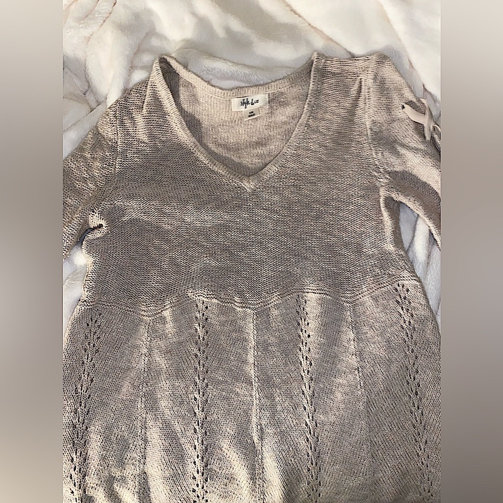 style & co | beige ribbon top | long sleeve | size xs